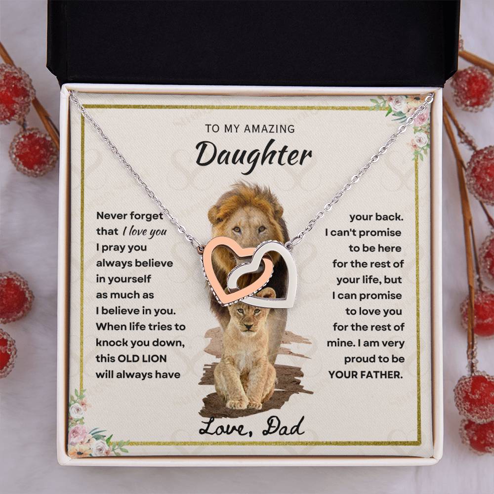 Daughter - Proud Father - Interlocking Hearts Necklace