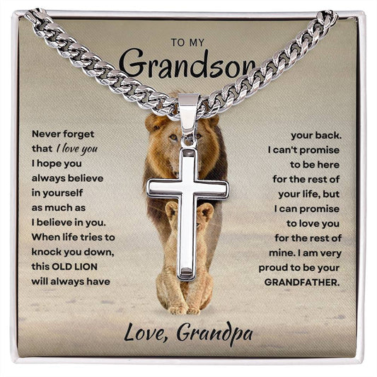 Grandson - Proud Grandpa - Cross Necklace