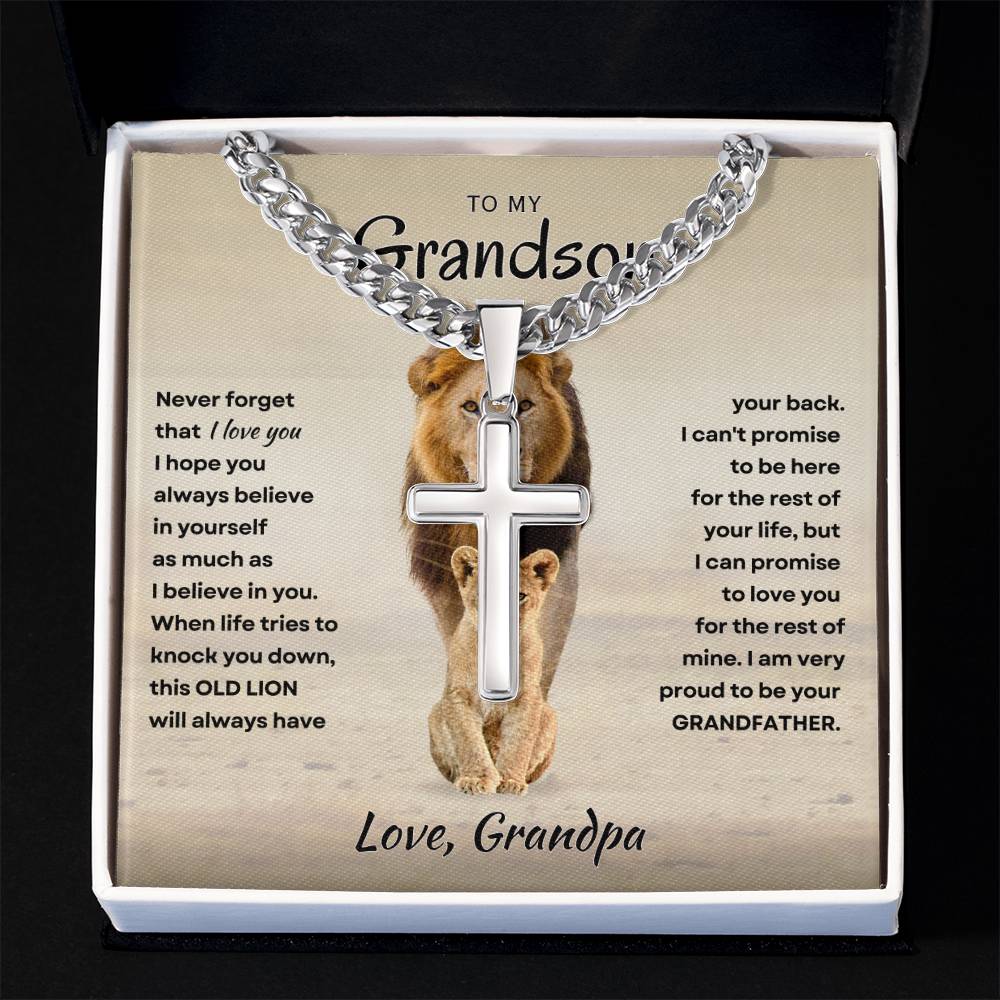 Grandson - Proud Grandpa - Cross Necklace