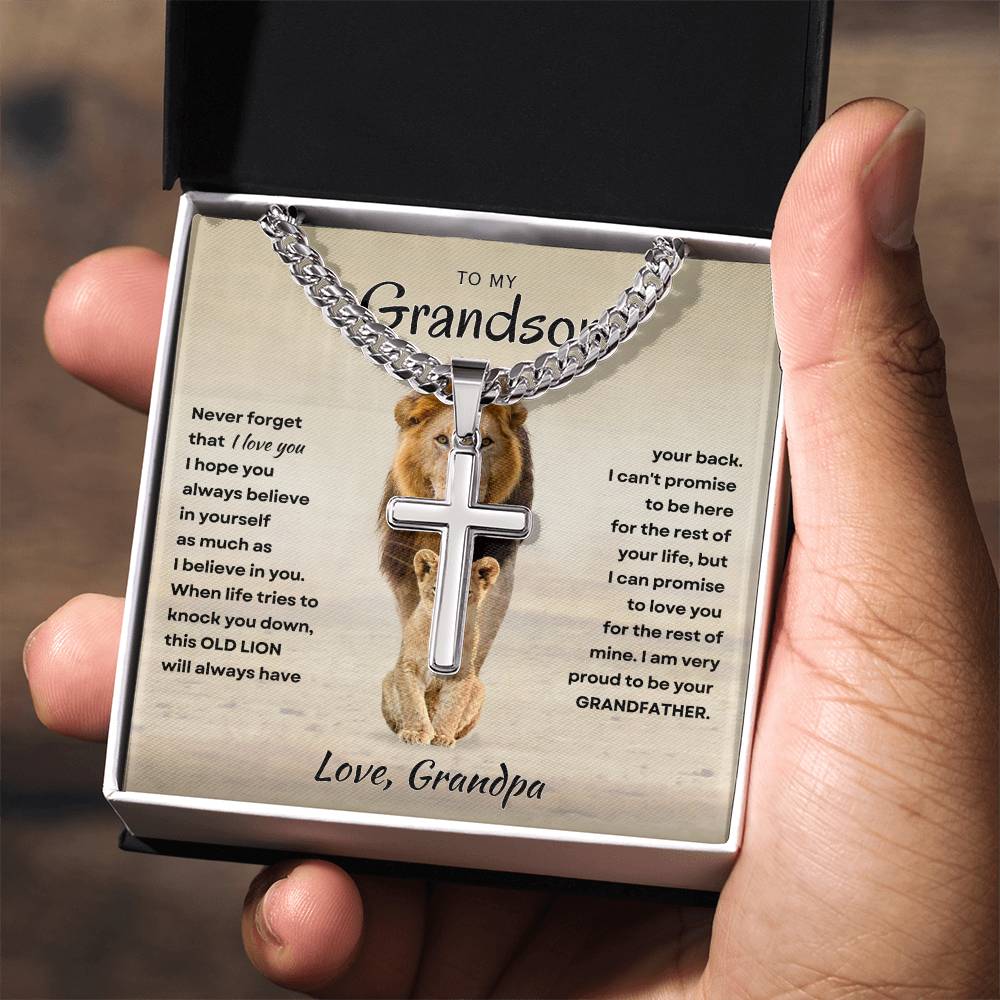 Grandson - Proud Grandpa - Cross Necklace