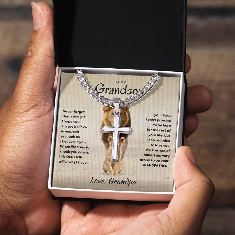 Grandson - Proud Grandpa - Cross Necklace