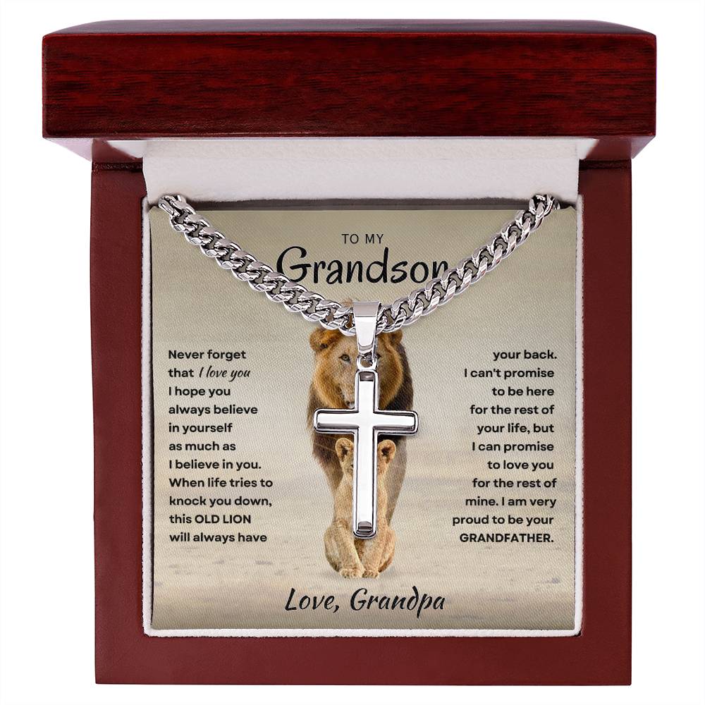 Grandson - Proud Grandpa - Cross Necklace