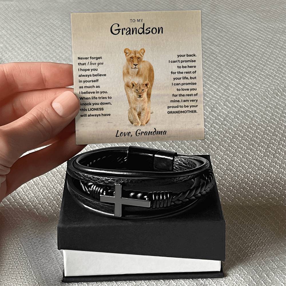 Grandson - Proud Grandma - Cross Bracelet