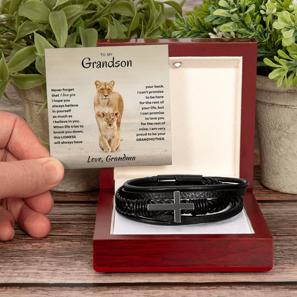 Grandson - Proud Grandma - Cross Bracelet